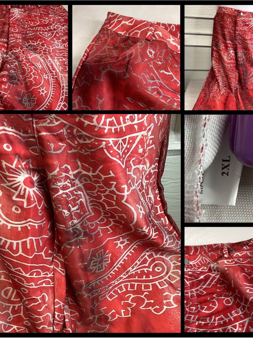 Red Paisley Wide-Leg Jeans.60 - Picture 2 of 6